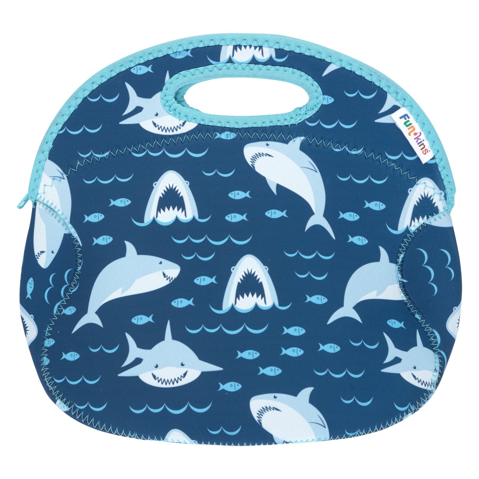 12ae9c1b877e9416db08073e4b95e0b2fa4319f2b570e6ff5c42997784a72a34 Large, Machine Washable Lunch Bag for Kids - Sharks - Image 1