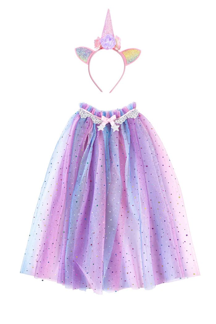 GreatPretenders-2022-07-25T111038.596_2afee03f-7508-4e52-8c10-a30c55bd4051 Rainbow Unicorn Cape & Headband 4-6Y - Image 1