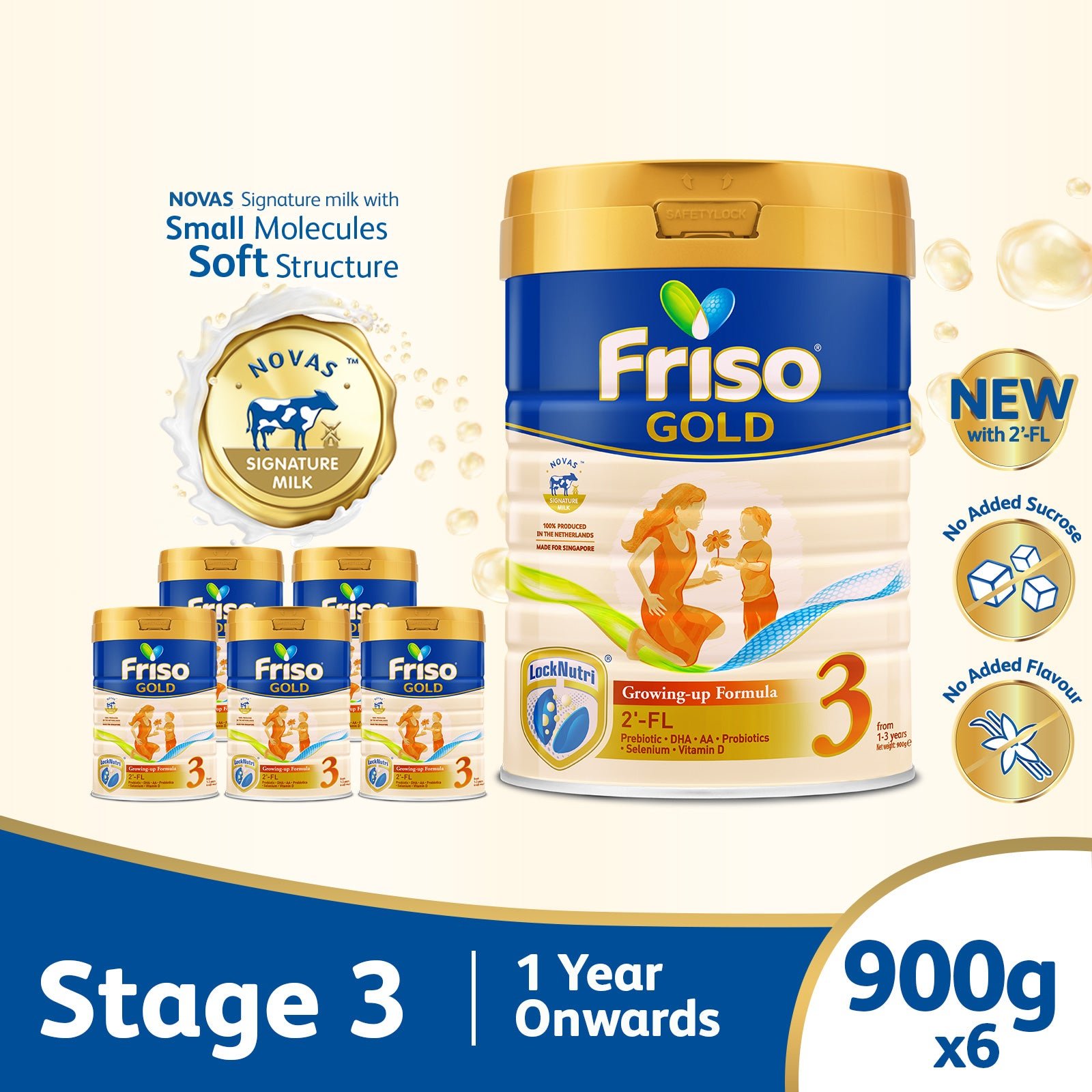 S3-900g-Bundle-6x Friso Gold 3 Growing Up Milk with 2'-FL 900g for Toddler 1+ years Milk Powder (Bundle of 6) - Image 1
