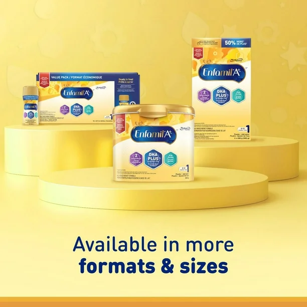 a7ed169c-b81b-446e-b5ae-e0ce70d05984.6eeb24c021f99dee8430e73523a9078a Enfamil A+, Baby Formula, Value Pack, Powder Refill, DHA (a type of Omega-3 fat) to help support brain development, Age 0-12 months, 992g, 2 x 496g - Image 2
