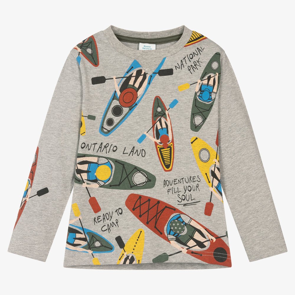 boboli-boys-grey-cotton-kayak-top-456611-fa269b7c4423e989f0dc90a85785ca903151a7b7 Boys Grey Cotton Kayak Top - Image 1
