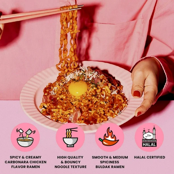 ead428ba-cd9b-40ec-9332-61a22fce5bf2.37685a714dc2b4d6a2e21f7a3463b89e Samyang – Spicy Chicken Buldak Noodle (Carbo) 130g x 5, Pack of 5 (130g each), Creamy Carbo - Image 4