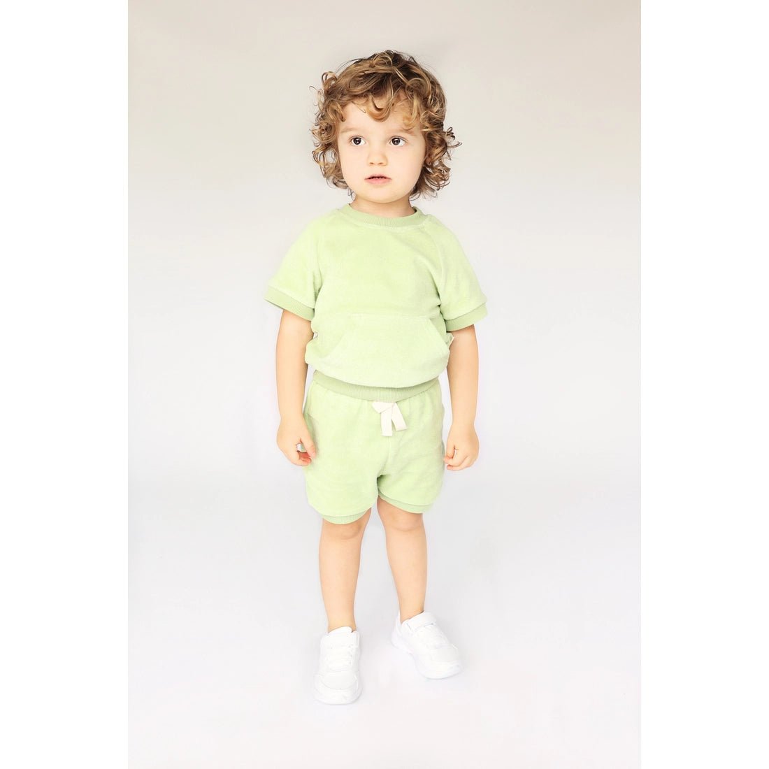 ff5d23777a90a2ef363aa55b426284b4daad15dd9e11f46e78f6efec47ea1da5 Pistachio Towelling Cotton Summer Tracksuit Unisex - Image 1
